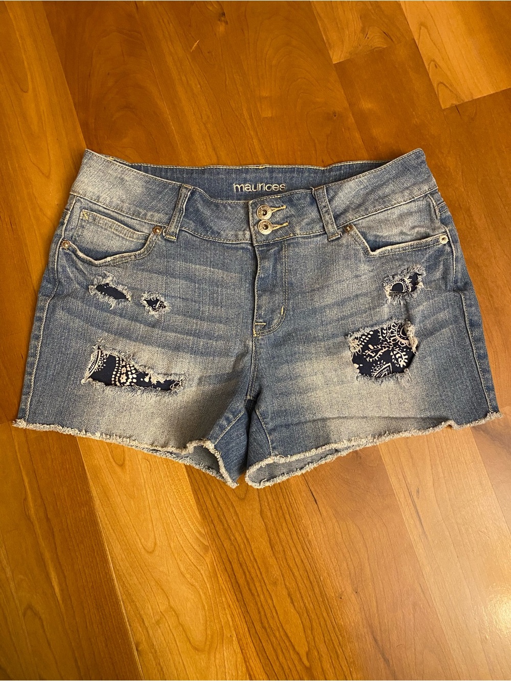 Maurices Mid-Rise Paisley & Denim Jean Shorts